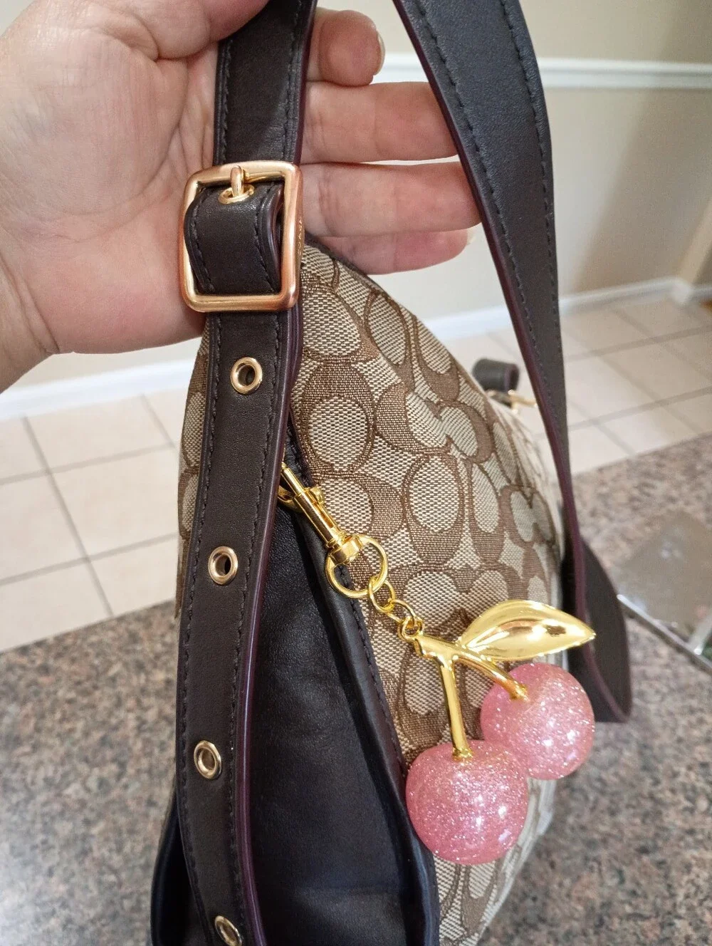 Coach Khaki and Brown Signature Canvas Shoulder Bag